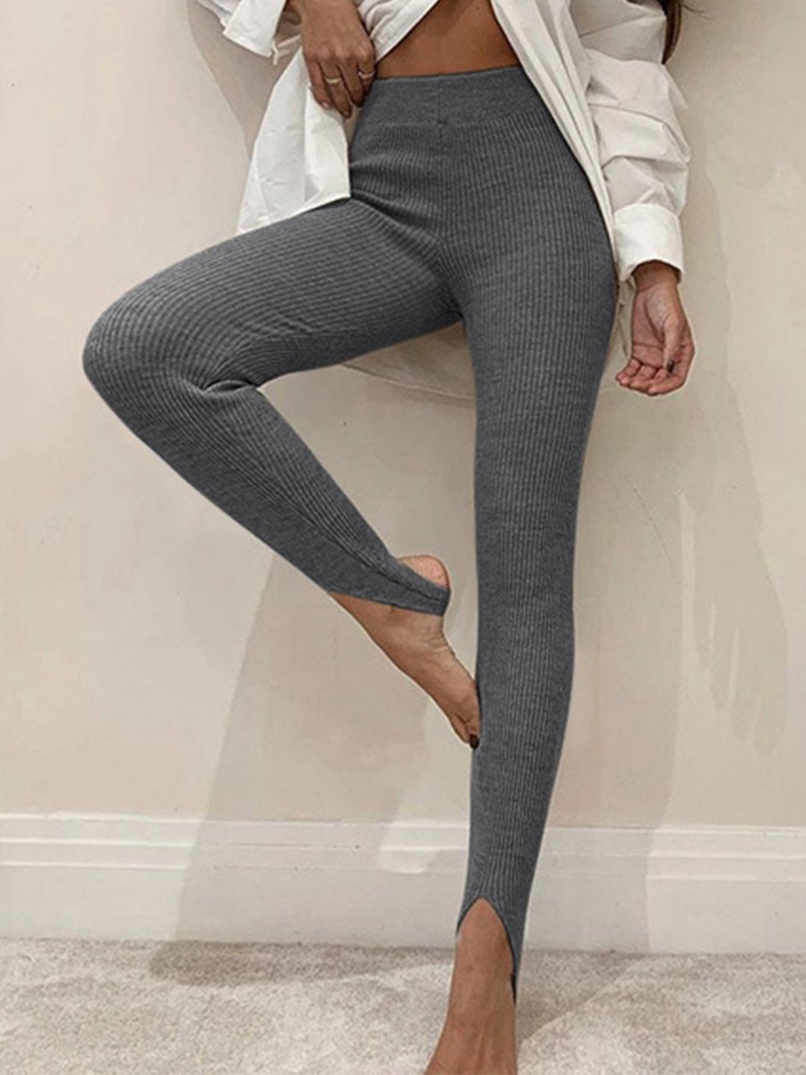 Ribbed Mid Waist Leggings - CELIVINE