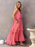 Ruffled Sleeveless Tiered Maxi Dress with Pockets - CELIVINE