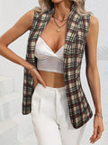 Plaid Button Up Collared Neck Vest - CELIVINE