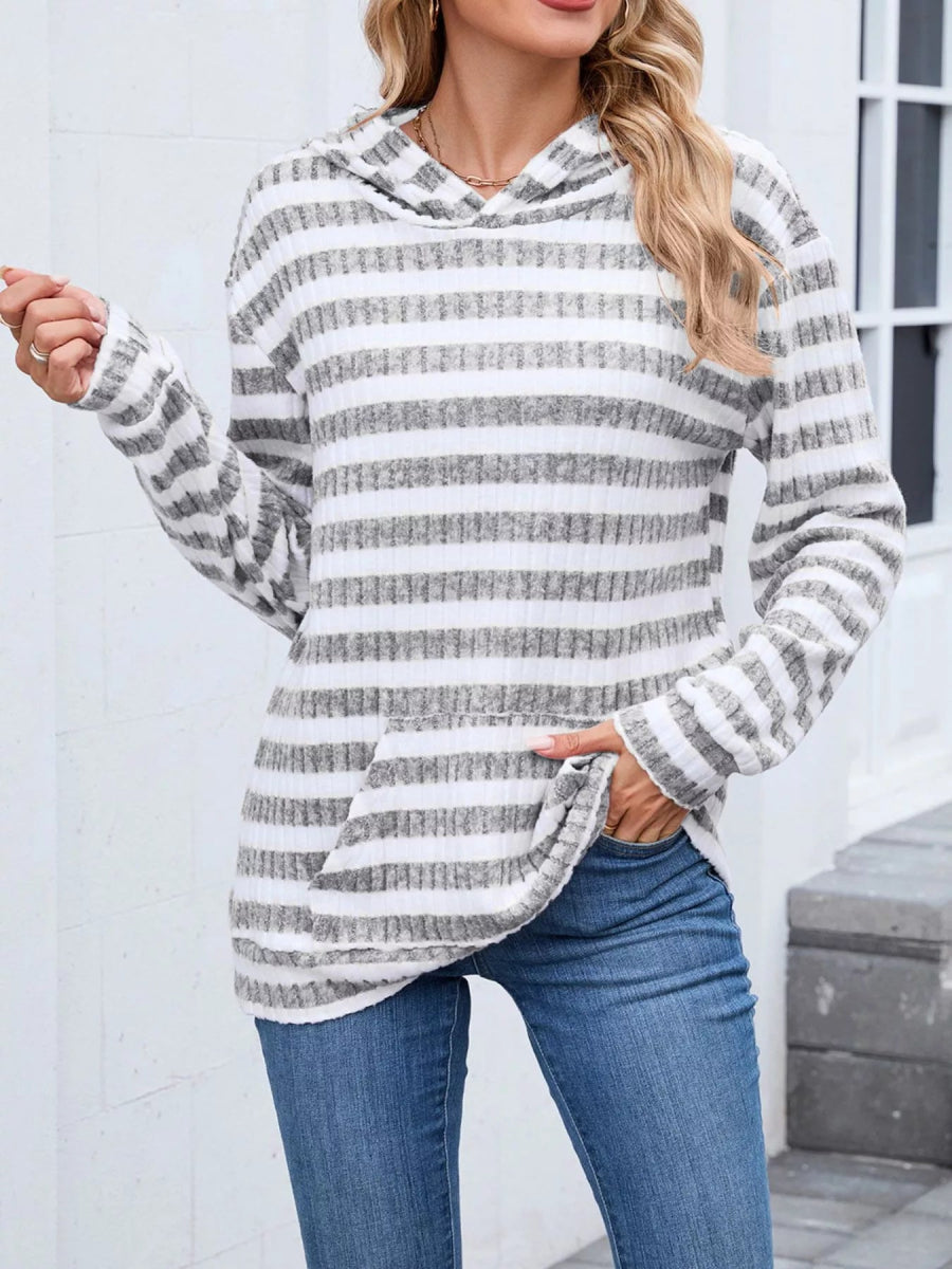 Striped Dropped Shoulder Hoodie - CELIVINE