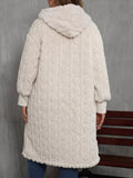 Plus Size Open Front Hooded Plush Coat - CELIVINE