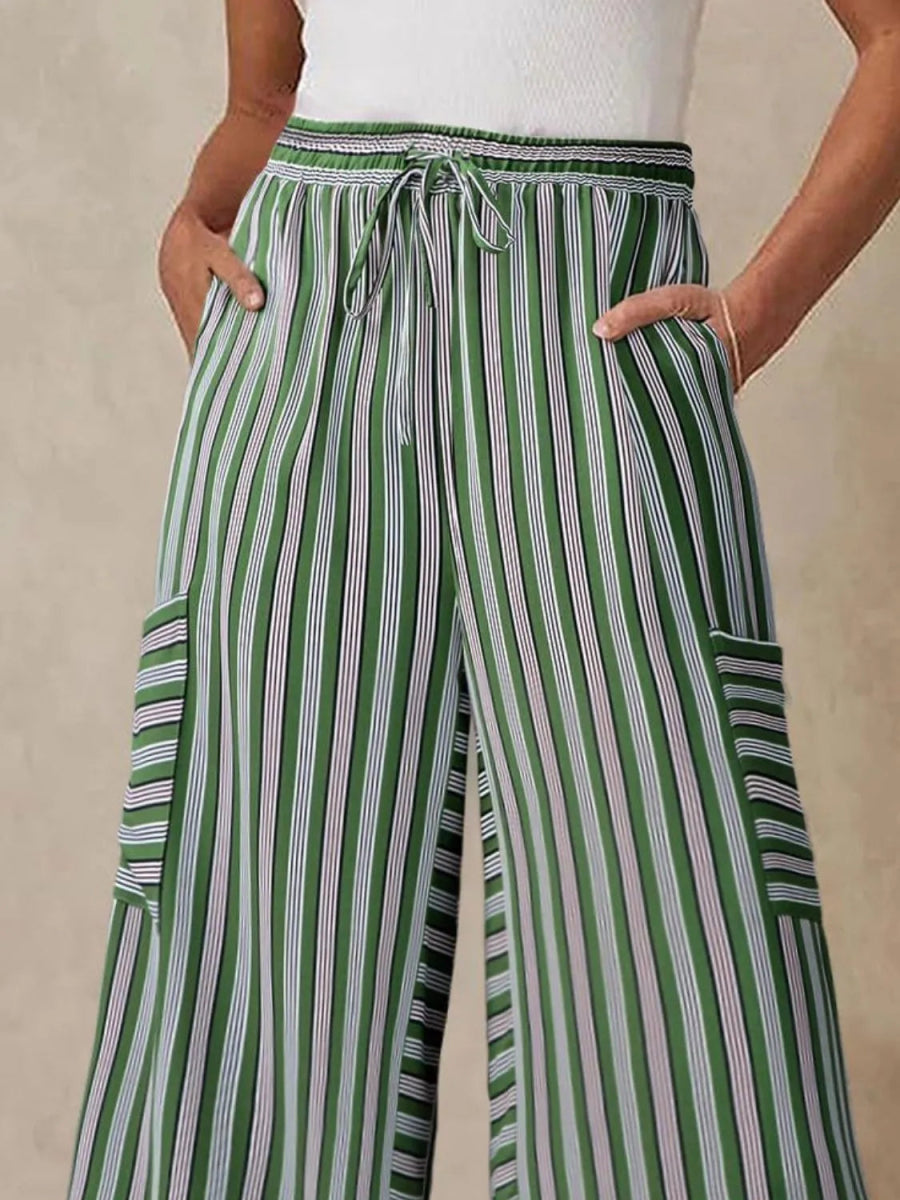 Contrast Striped Wide leg Pants - CELIVINE