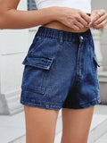 High Waist Cargo Denim Shorts - CELIVINE