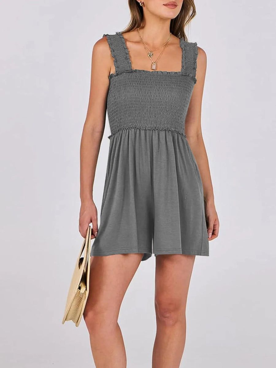 Smocked Square Neck Summer Romper - CELIVINE
