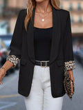 Leopard Lapel Collar Open Front Blazer - CELIVINE