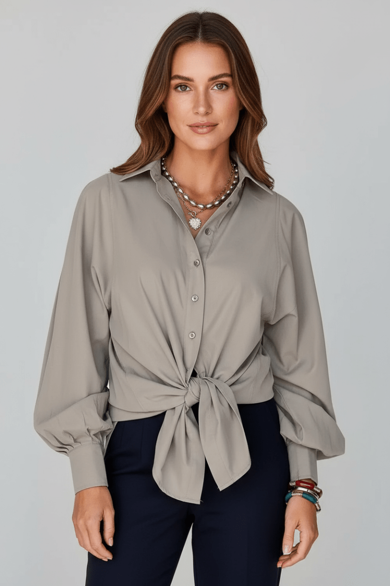 Button Down Collared Neck Long Sleeve Shirt - CELIVINE