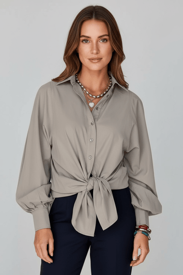 Button Down Collared Neck Long Sleeve Shirt - CELIVINE