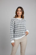Plaid Round Neck Long Sleeve Pullover Sweater - CELIVINE
