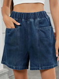 Elastic Waist Denim Shorts - CELIVINE