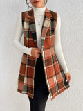 Honey Plaid Button Up Vest Coat - CELIVINE