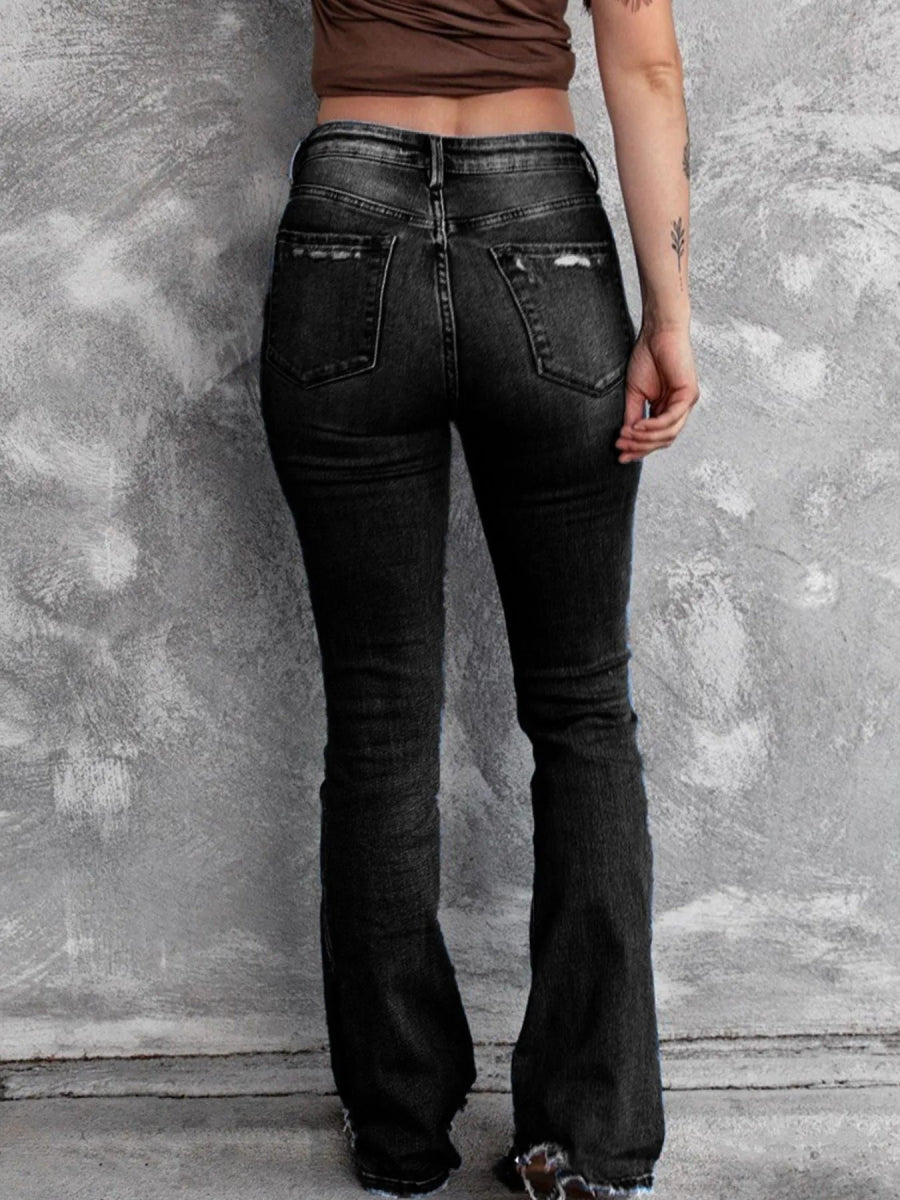 Distressed Flare Jeans - CELIVINE