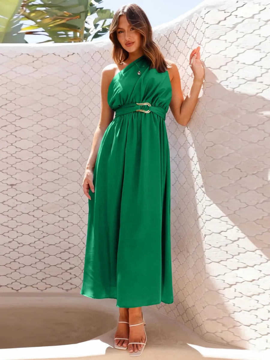 Single Shoulder Midi Dress - CELIVINE