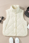 Snap Down Texture Vest Coat with Pockets - CELIVINE