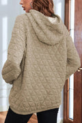 Quilted Long Sleeve Hoodie with Pocket - CELIVINE