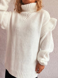 Ruffled Turtleneck Long Sleeve Sweater - CELIVINE