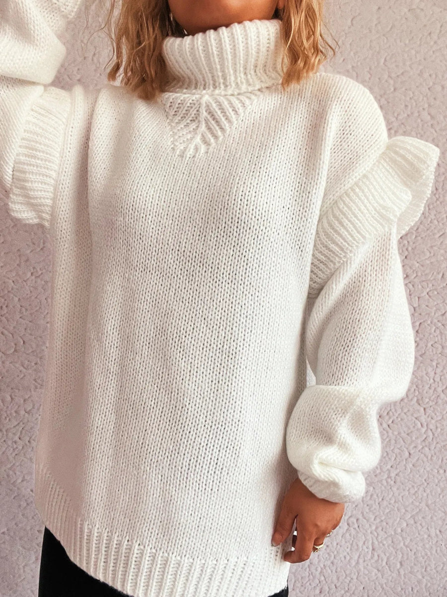 Ruffled Turtleneck Long Sleeve Sweater - CELIVINE