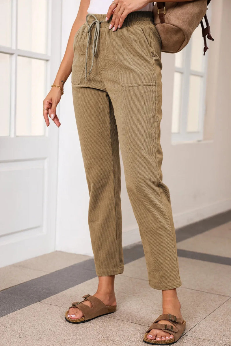 Drawstring Straight Pants with Pockets - CELIVINE