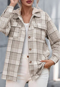Plaid Removable Hood Button Up Shacket - CELIVINE