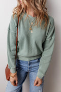 Waffle - Knit Long Sleeve Dropped Shoulder Top - CELIVINE