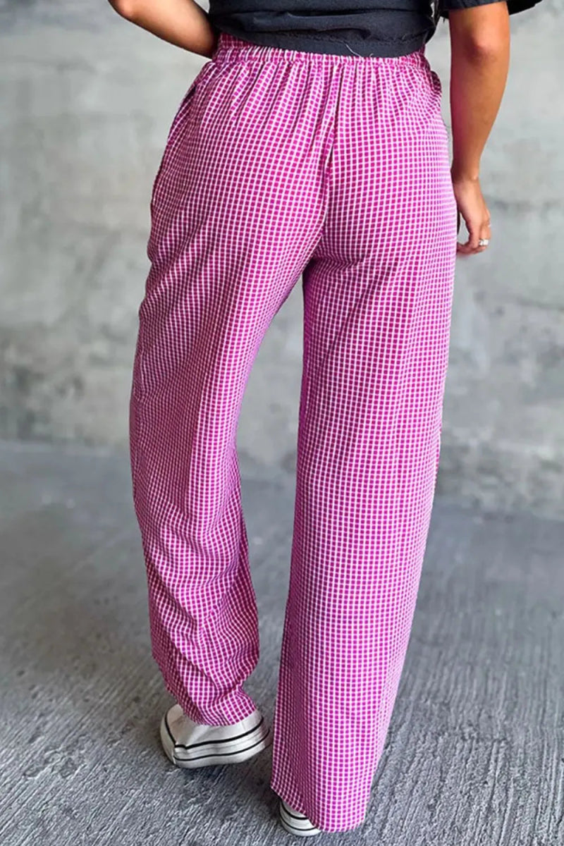 Plaid Wide Leg Pants with Pockets - CELIVINE