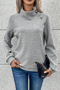 Textured Turtleneck Long Sleeve Sweatshirt - CELIVINE