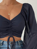Drawstring Sweetheart Neck Cropped Top - CELIVINE
