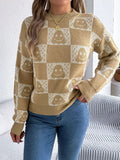 Halloween Ghost Pattern Checkered Round Neck Sweater - CELIVINE