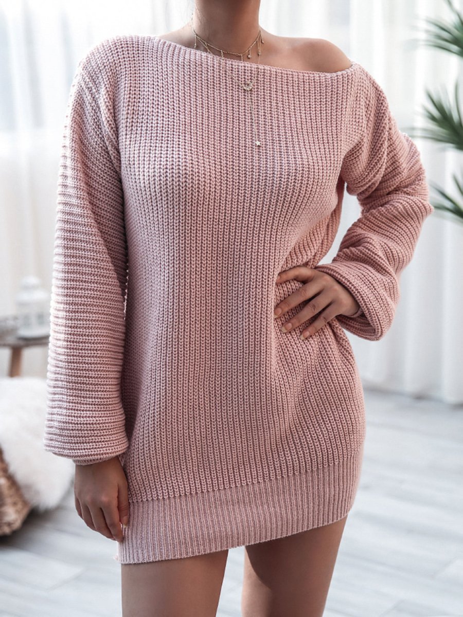 Rib - Knit Mini Sweater Dress - CELIVINE