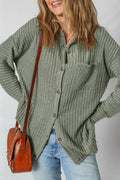Ribbed Knit Button - Up Cardigan - CELIVINE