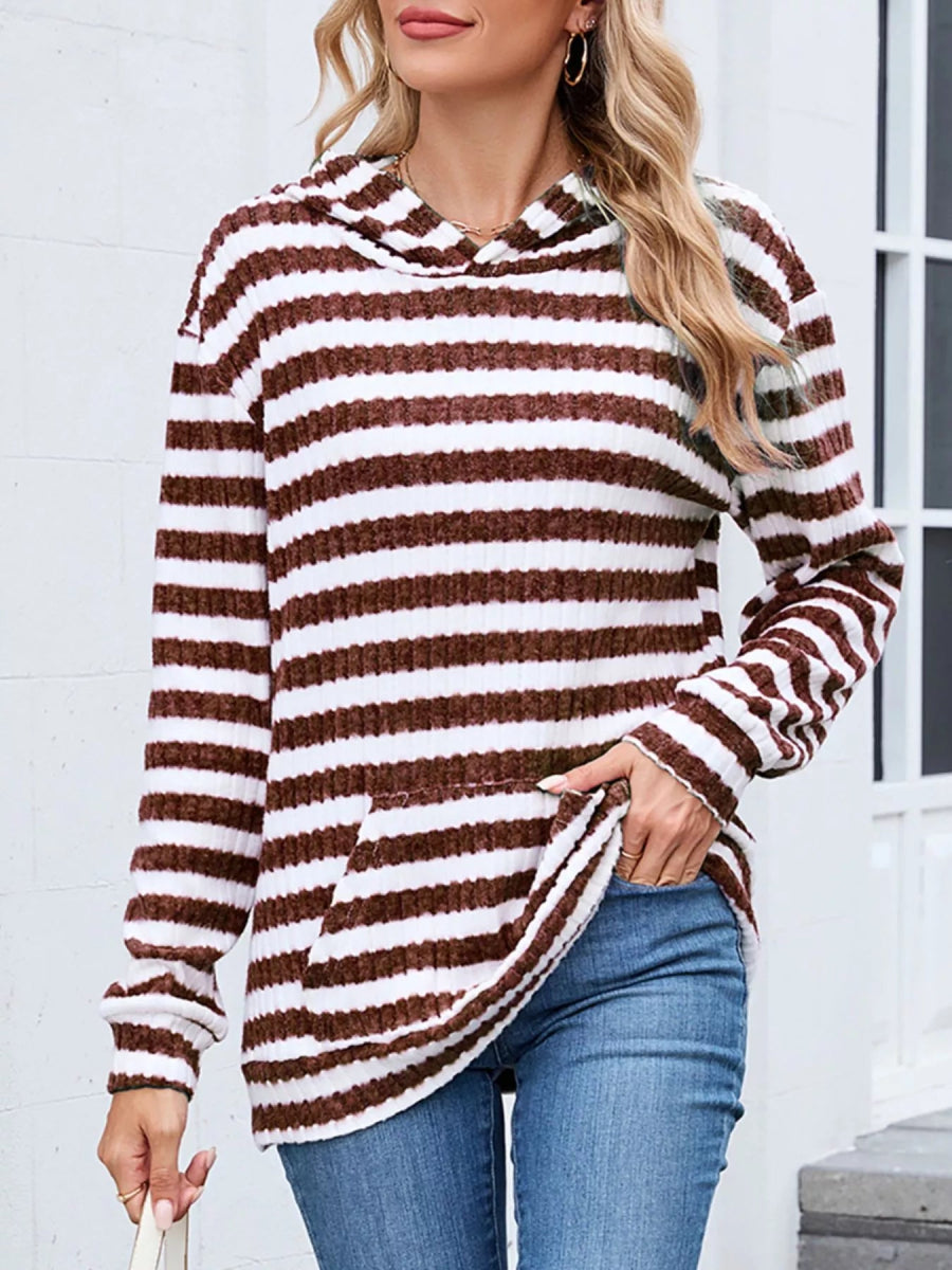 Striped Dropped Shoulder Hoodie - CELIVINE