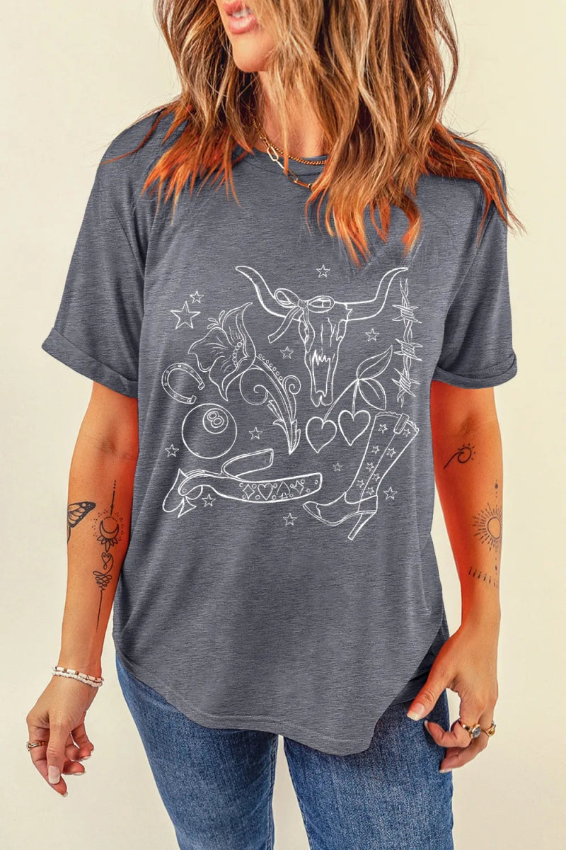 Western Graphic Crewneck Tee - CELIVINE