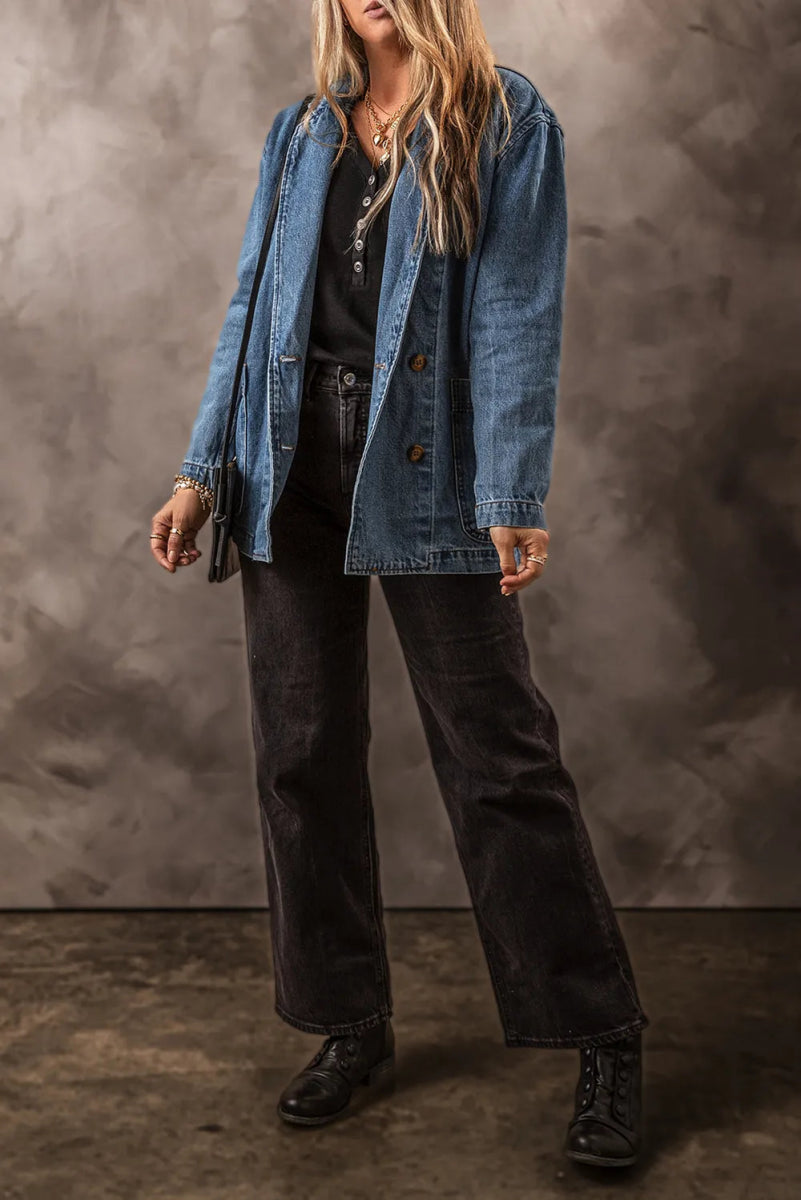 Pocketed Long Sleeve Denim Jacket - CELIVINE