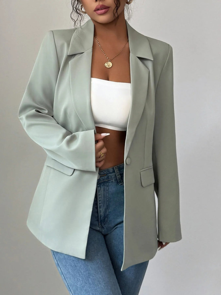 One Button Lapel Collar Blazer - CELIVINE