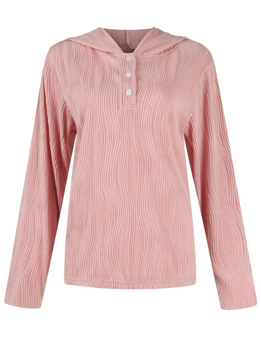 Textured Long Sleeve Hoodie - CELIVINE