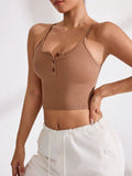 Ribbed Half Button Cropped Active Cami - CELIVINE