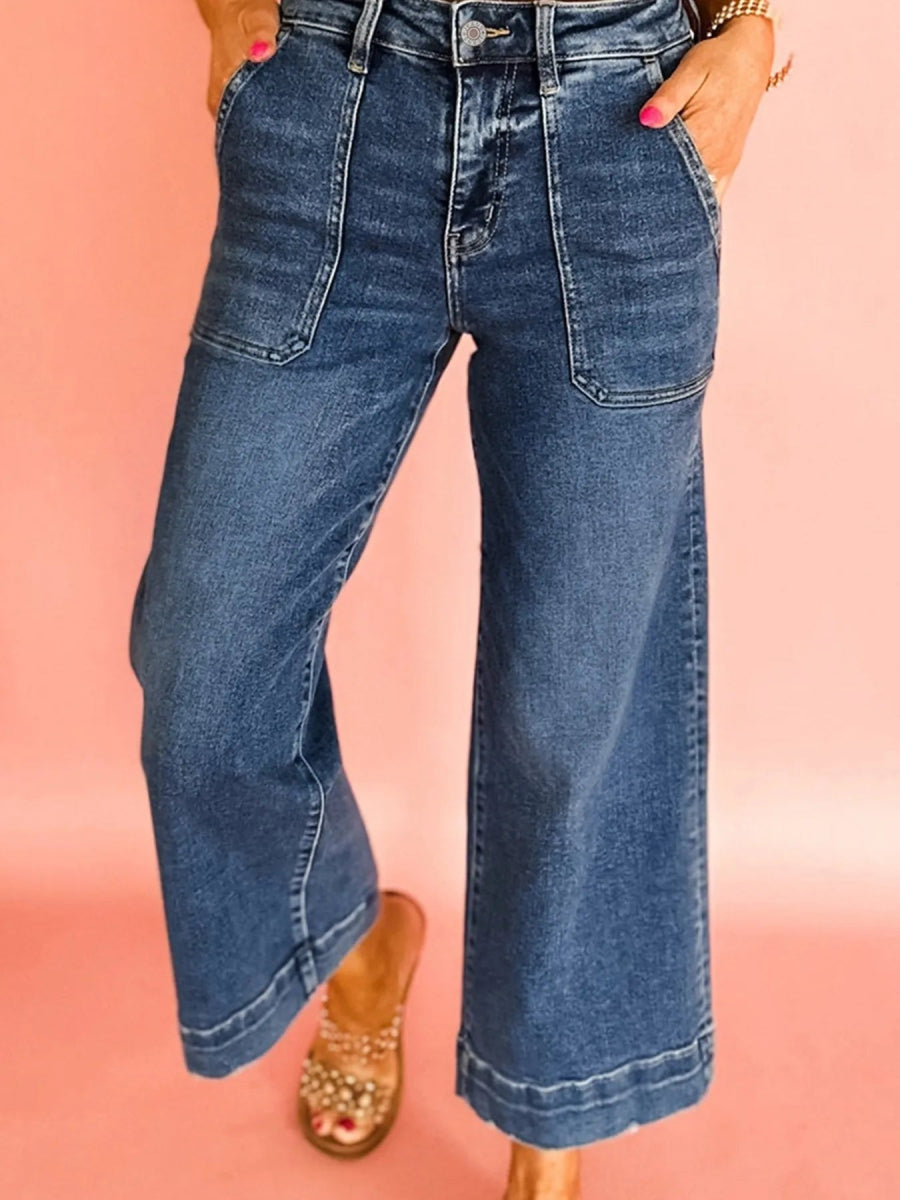 Cropped High Rise Wide Leg Jeans - CELIVINE