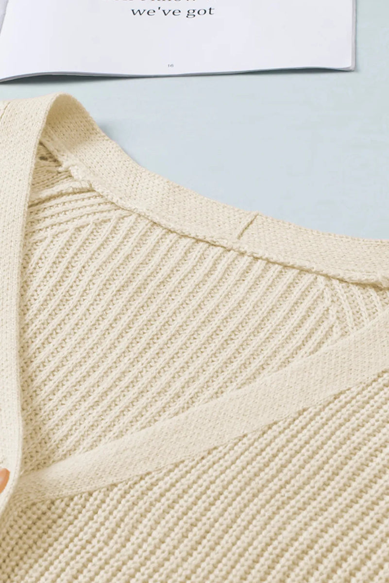 Openwork V - Neck Button Up Cardigan - CELIVINE