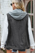 Sleeveless Denim Top with A Detachable Hood - CELIVINE