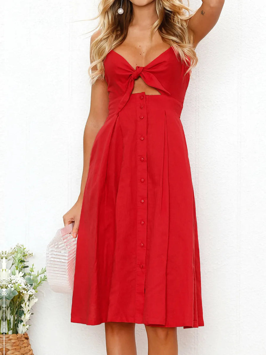 Cutout Smocked Sweetheart Neck Cami Dress - CELIVINE