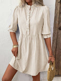 Striped Half Sleeve Dress - CELIVINE