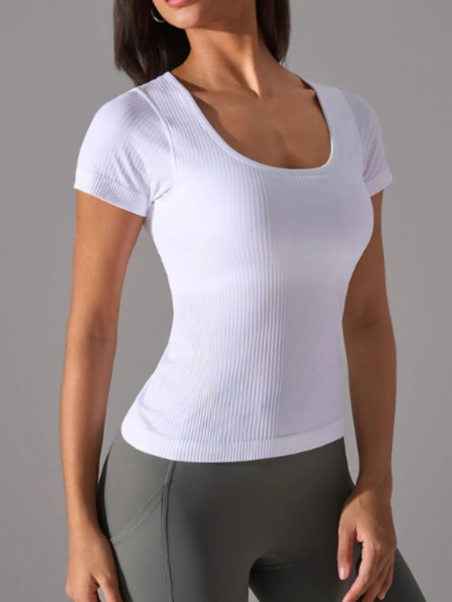 Square Neck Active T-Shirt with Detachable Chest Pads - CELIVINE