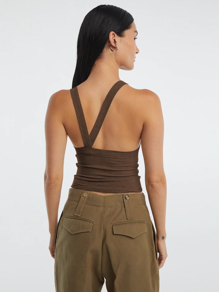 Halter Neck Ribbed Cropped Top - CELIVINE