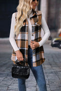 Plaid Button Up Vest Coat - CELIVINE