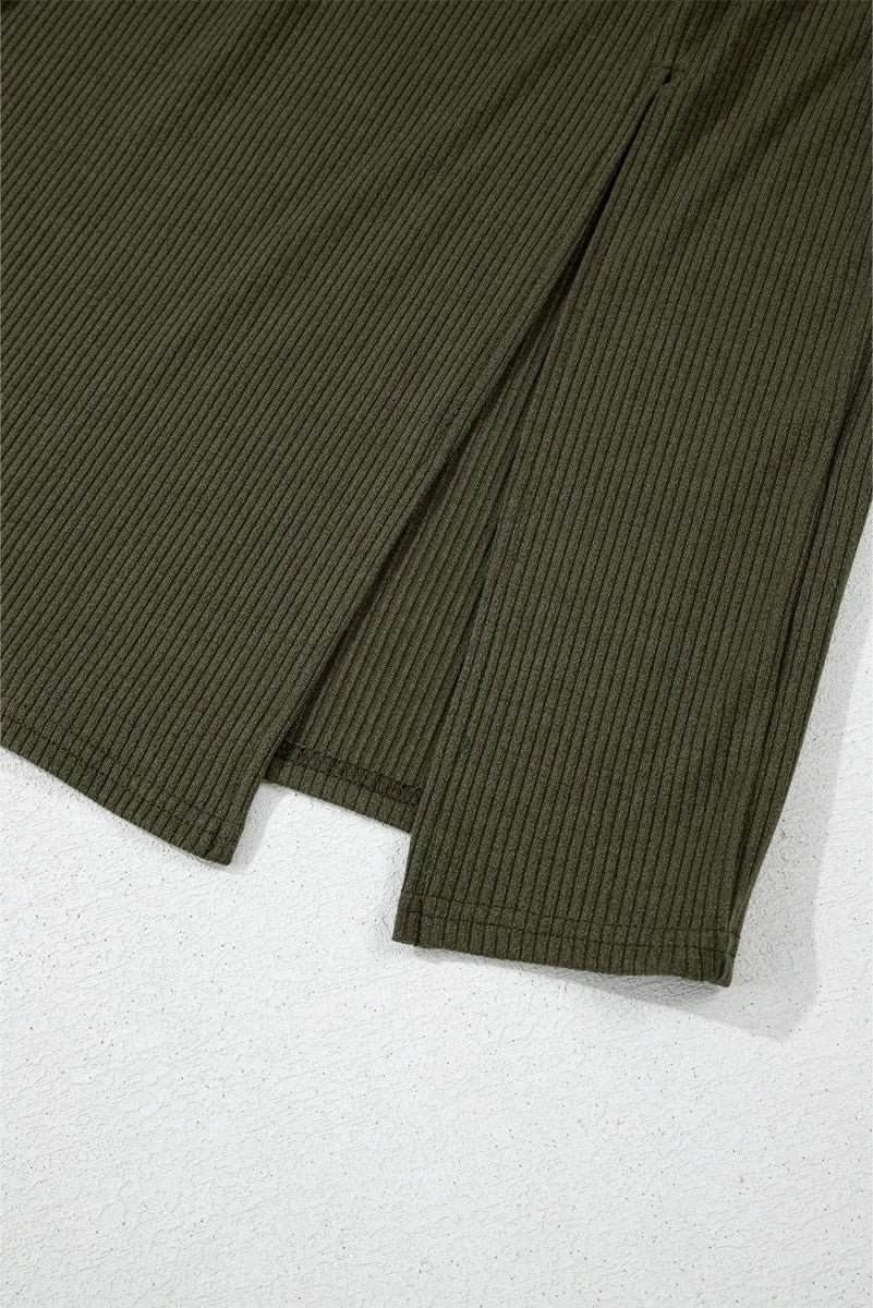 Slit Round Neck Long Sleeve Mini Dress - CELIVINE