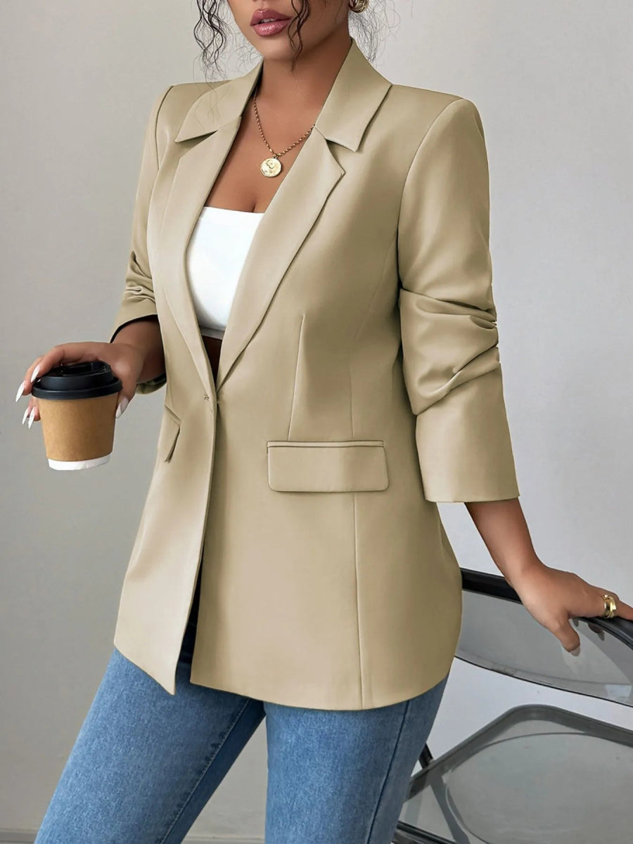 One Button Lapel Collar Blazer - CELIVINE