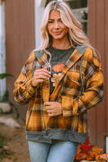 Plaid Hooded Button Front Jacket - CELIVINE