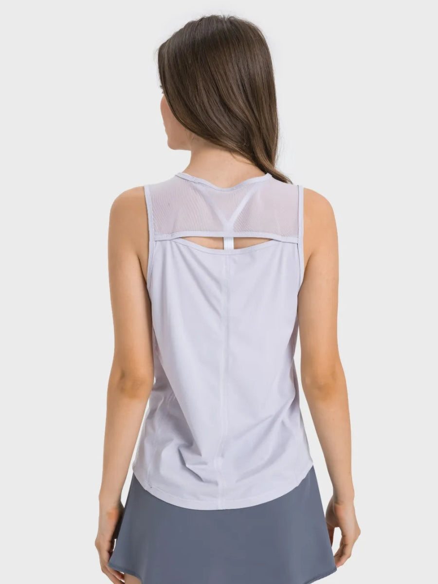Cutout Back Round Neck Active Tank - CELIVINE