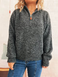 Quarter Zip Ribbed Hem Sweater - CELIVINE