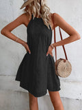 Eyelet Grecian Neck Mini Dress - CELIVINE