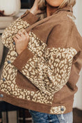 Leopard Button Up Drop Shoulder Jacket - CELIVINE